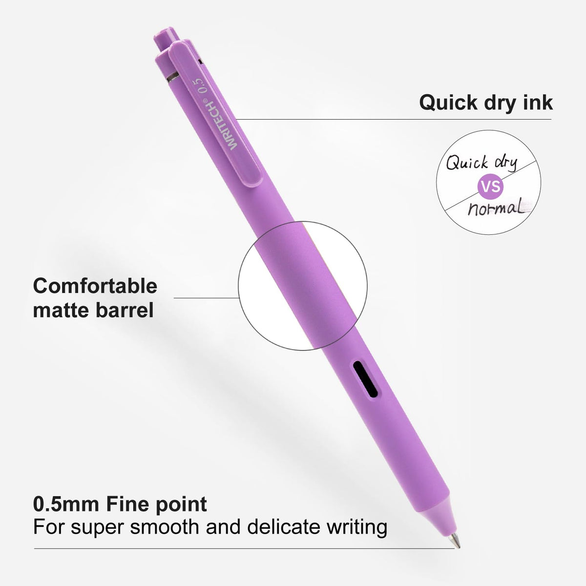 WRITECH Gel Pens Fine Point: Retractable Pen 8ct Vintage Ink Colors 0.5mm Multi Colored for Smooth