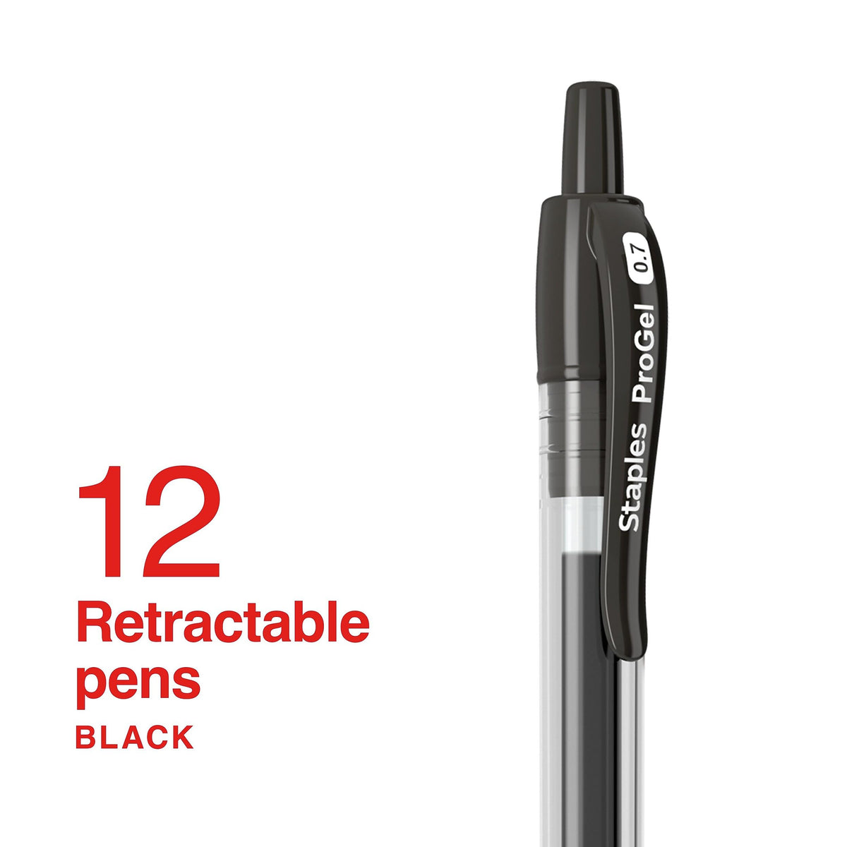 STAPLES ProGel™ Retractable Gel Pen, Fine Point, 0.7mm, Black Ink, 2/Packs