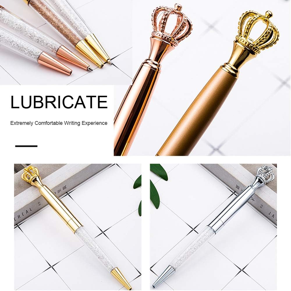 COOMATEC 12 Pack Fancy Crown Pens, Assorted Colors Metal Ballpoint with Hollow Crushed Diamond Top
