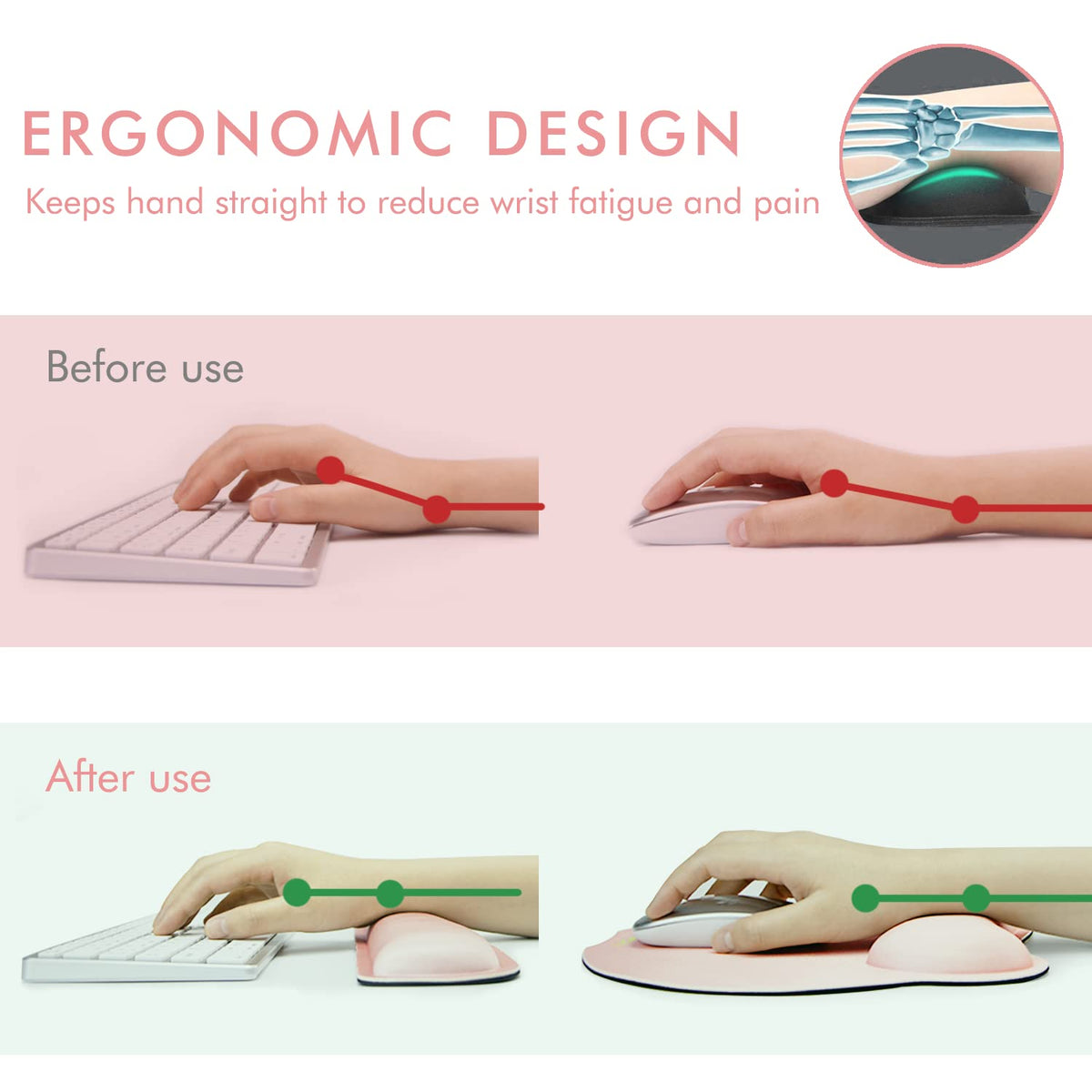 VAGAU Premium Keyboard Wrist Rest and Mouse Pad Wrist Support Pink