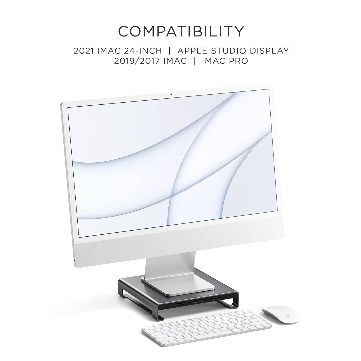 SATECHI Type-C Aluminum Monitor Stand Hub with USB-C Data, USB 3.0, Micro/SD Card Slots & 3.5mm