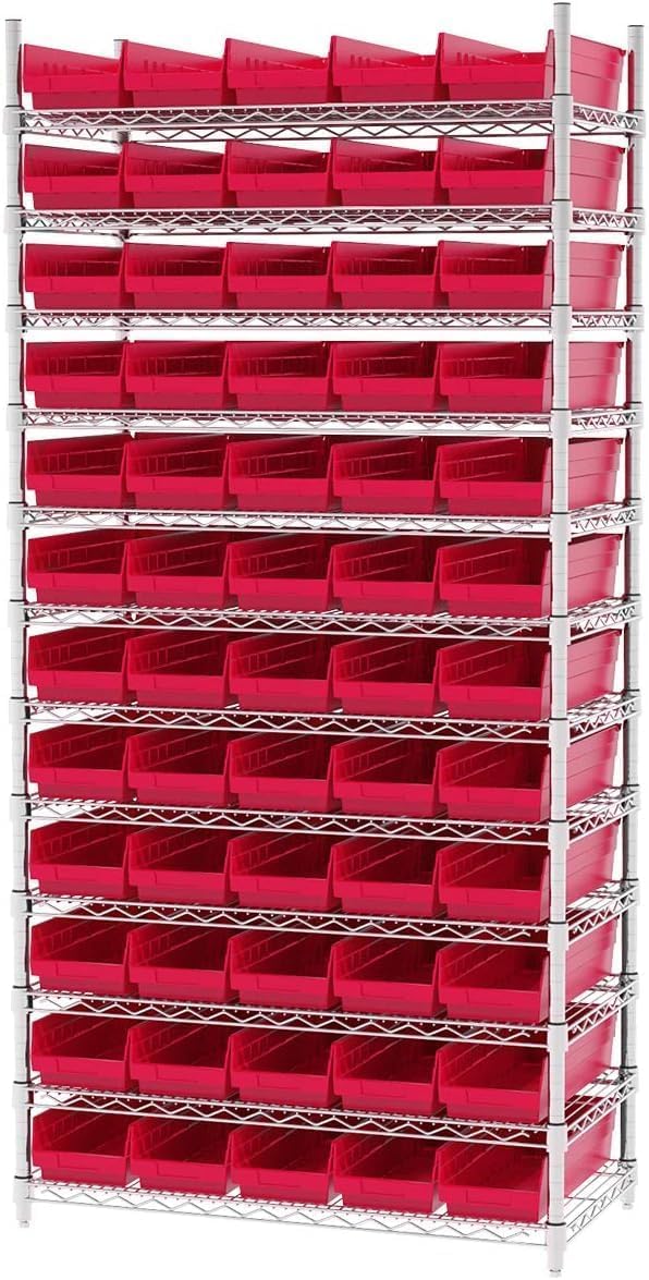 Akro-Mils 30138 Heavy Duty Plastic Shelf Bins, 18"x 6.5"x 4", Red, 12-Pk