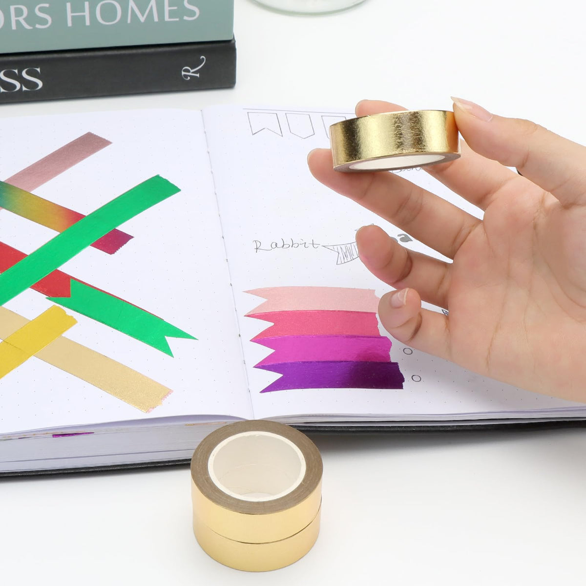 NatSumeBasics 3 Gold Foil Washi Tape Metallic Masking Craft Tapes