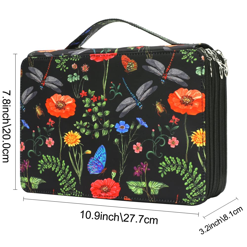 Vomgomfom 200 Slots Pencil Case 4-Layer PU Leather, Handle, Black