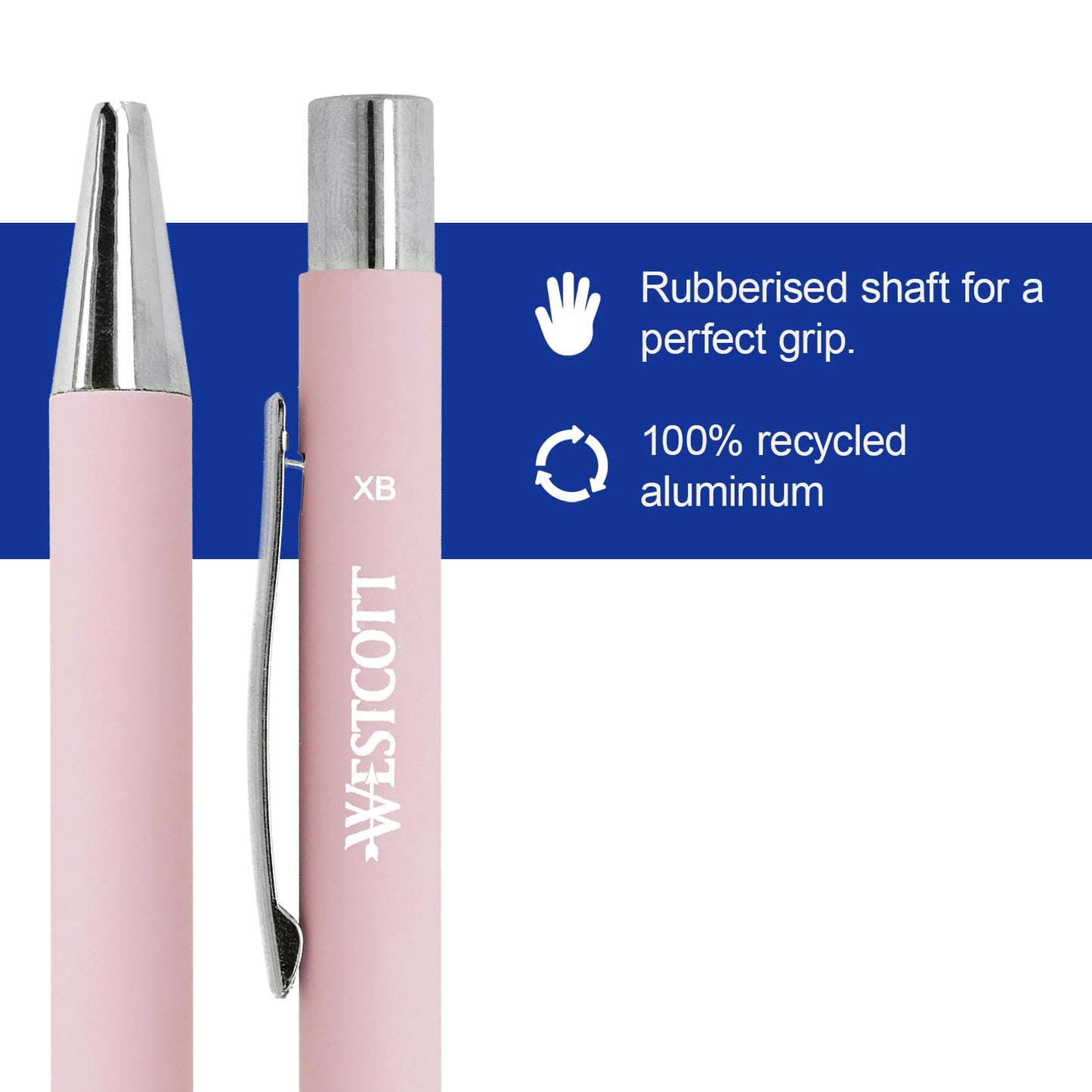 Westcott Premium Ballpoint Pen, Set of 5, Pink Ballpoint Pens Made of Aluminium, Document Safe with