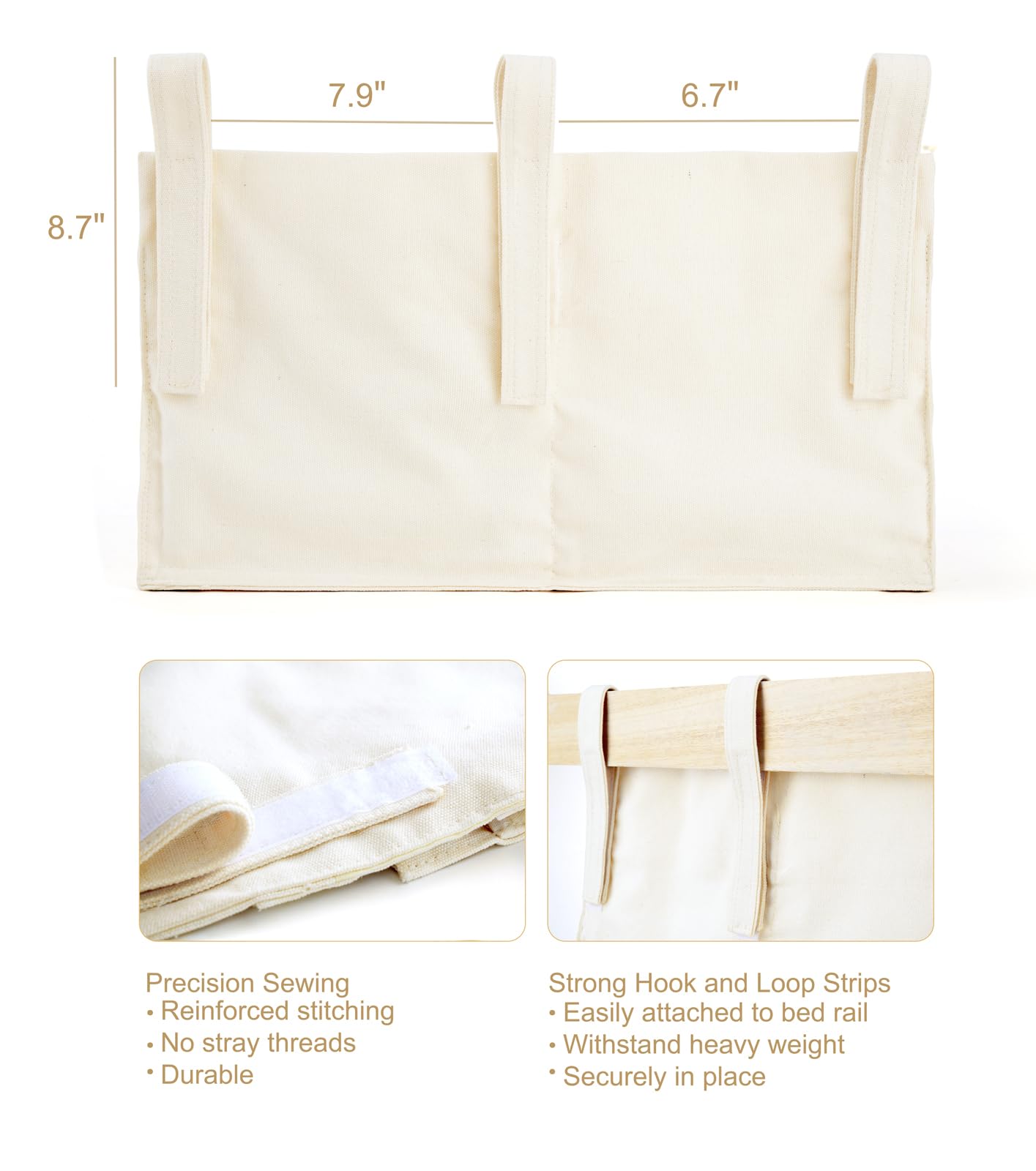 Mkono Bedside Caddy, Macrame Bunk Bed Hanging Organizer, 7 Pockets Ivory