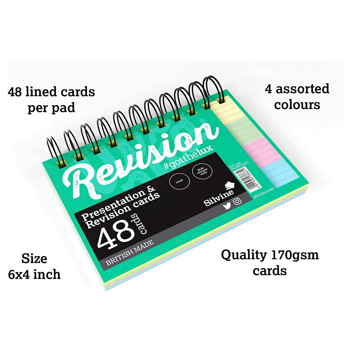 Silvine Wirebound Revision Cards Assorted 6x4 Inch