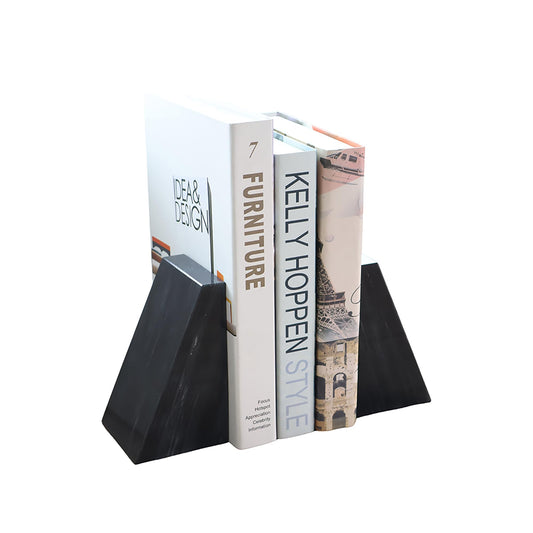 Fox Run 100% Natural Polished Marble Bookends, Black, Set of 2, Smaller Triangular