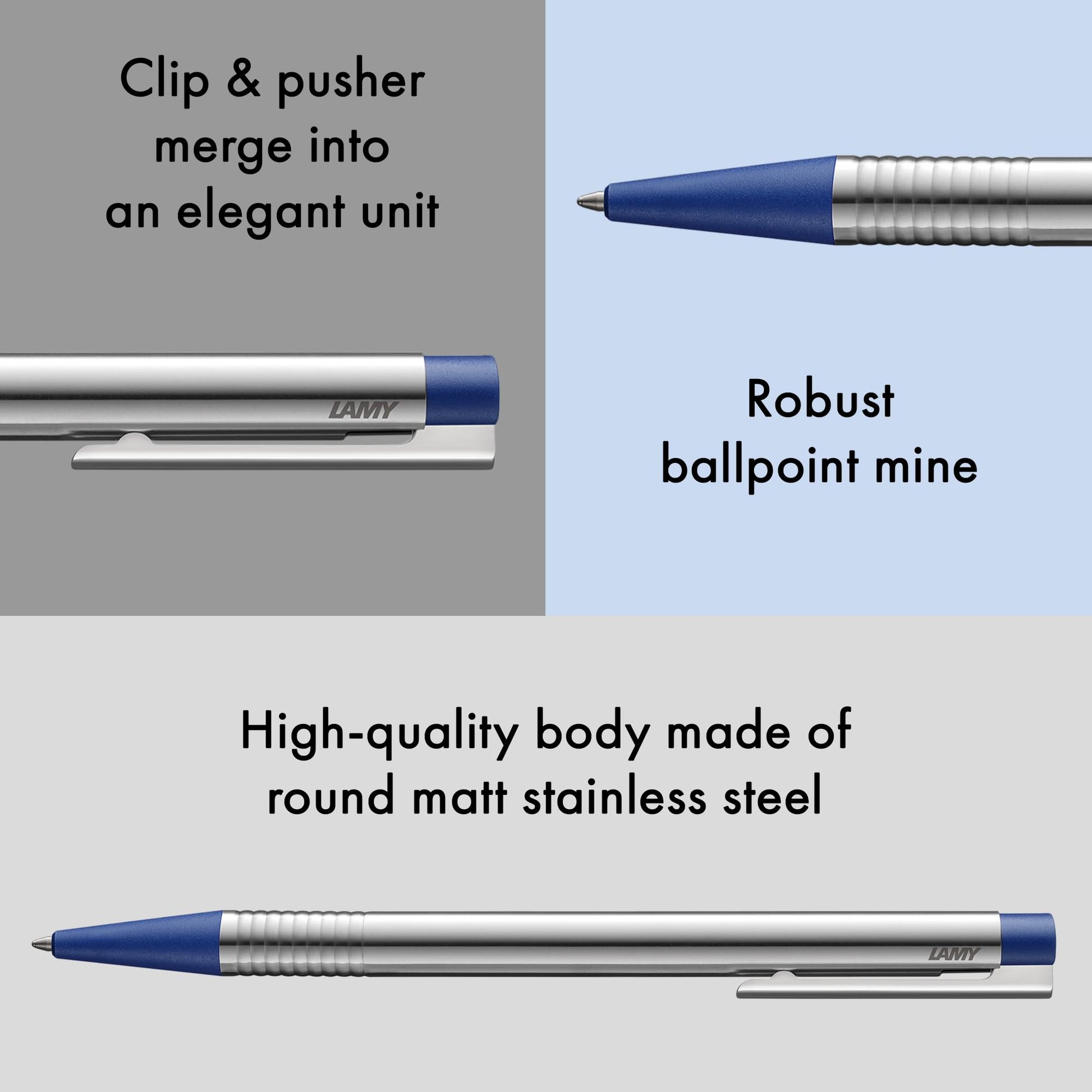 Lamy logo matt blue - Ballpoint Pen in an elegant & robust stainless steel case - line width M