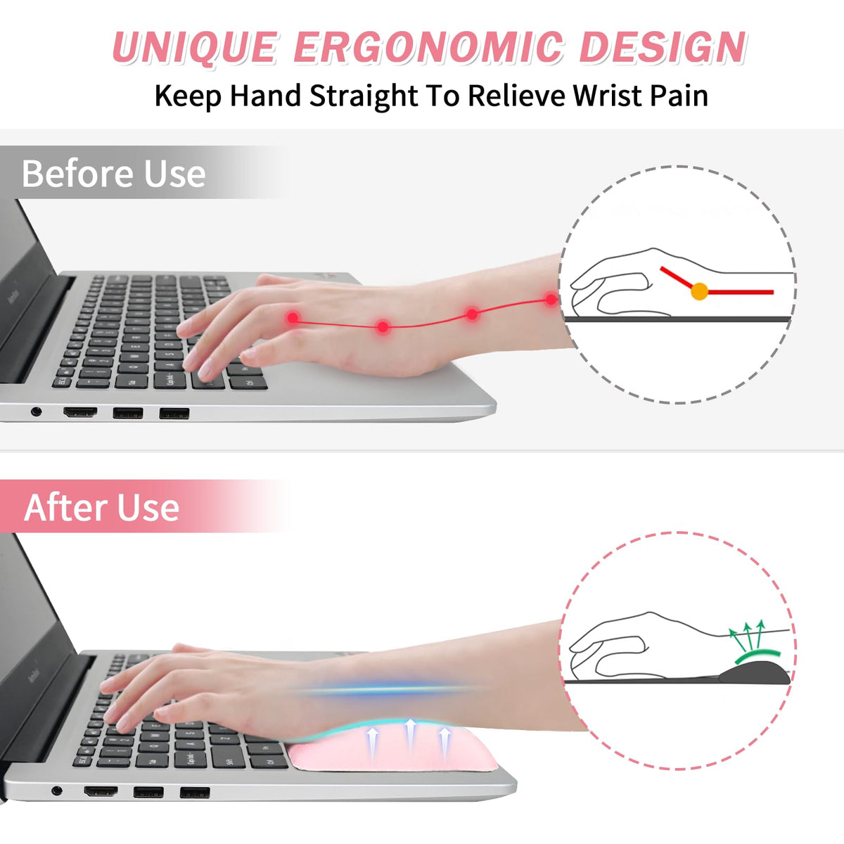 VAGAU Wrist Rests for Laptop, Wrist Support for Keyboard and Mouse Pink