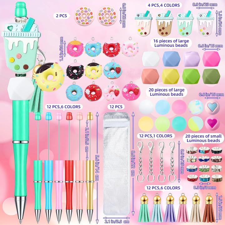 SytuHete 12 Pieces Beadable Pens Bulk with Colorful Silicone Beads for DIY Pen Making Kit Smooth