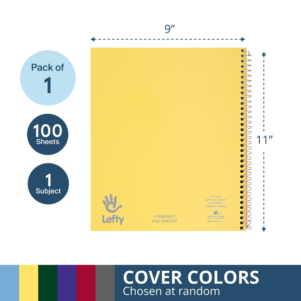 ROARING SPRING Lefty Spiral Notebook, Left-Handed One Subject Notebook, 11" x 9", 100 Sheets