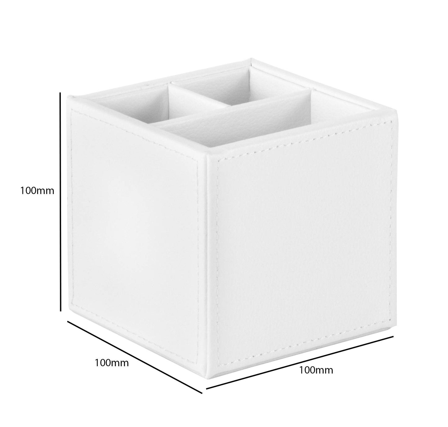 OSCO White Faux Leather Pen Pot | 3 Sections | Pencil Holder | Desk Tidy | Office Organiser |