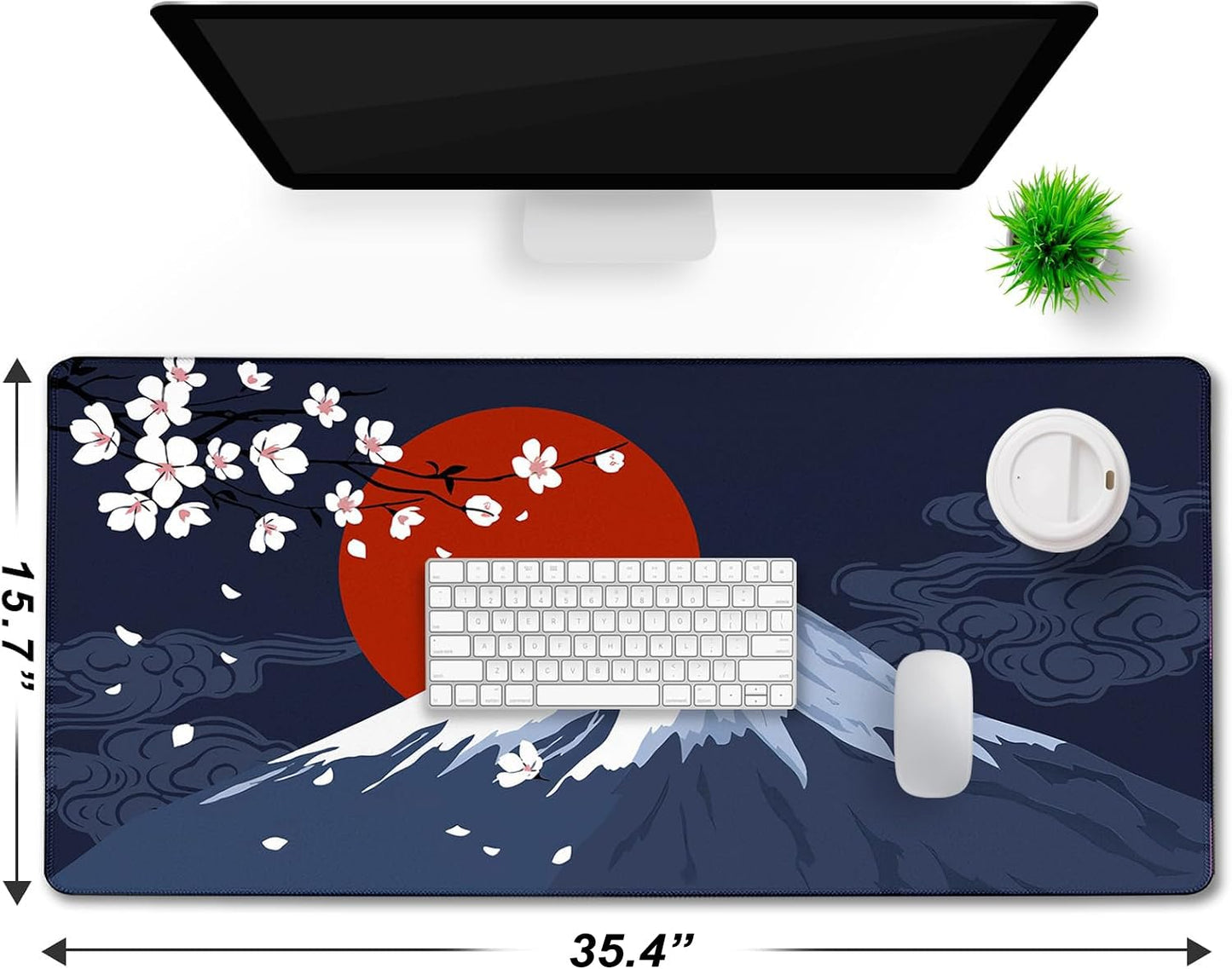 Japanese Mt Fuji Gaming Pad, Large Mouse Pad for Gamer, Durable 35.4"x15.7" Extended Mousepad with