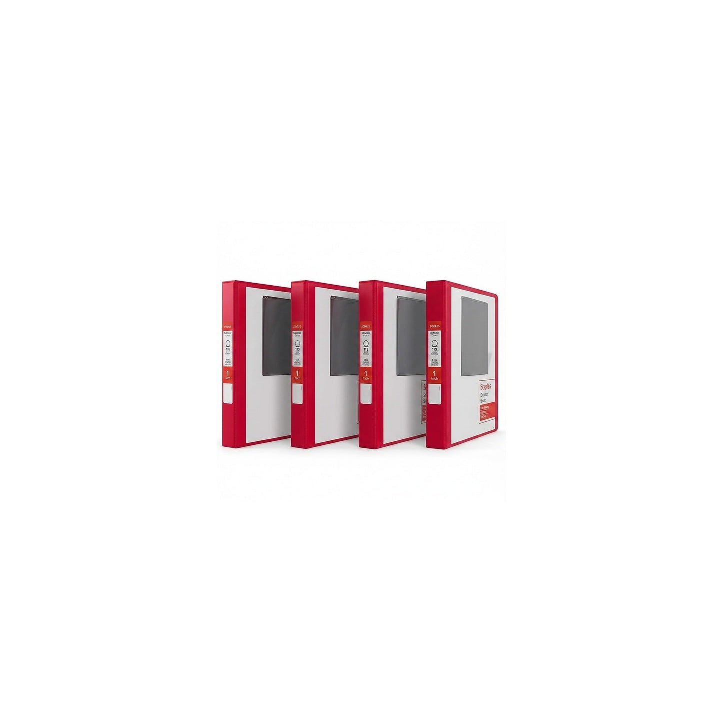 Staples 1" 3-Ring View Binders, D-Ring, Red, 4/Pack