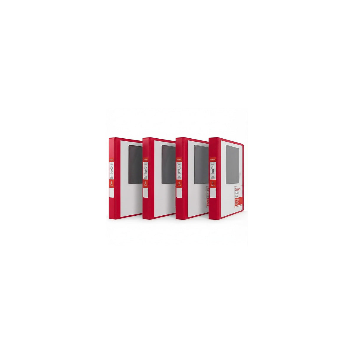 Staples 1" 3-Ring View Binders, D-Ring, Red, 4/Pack