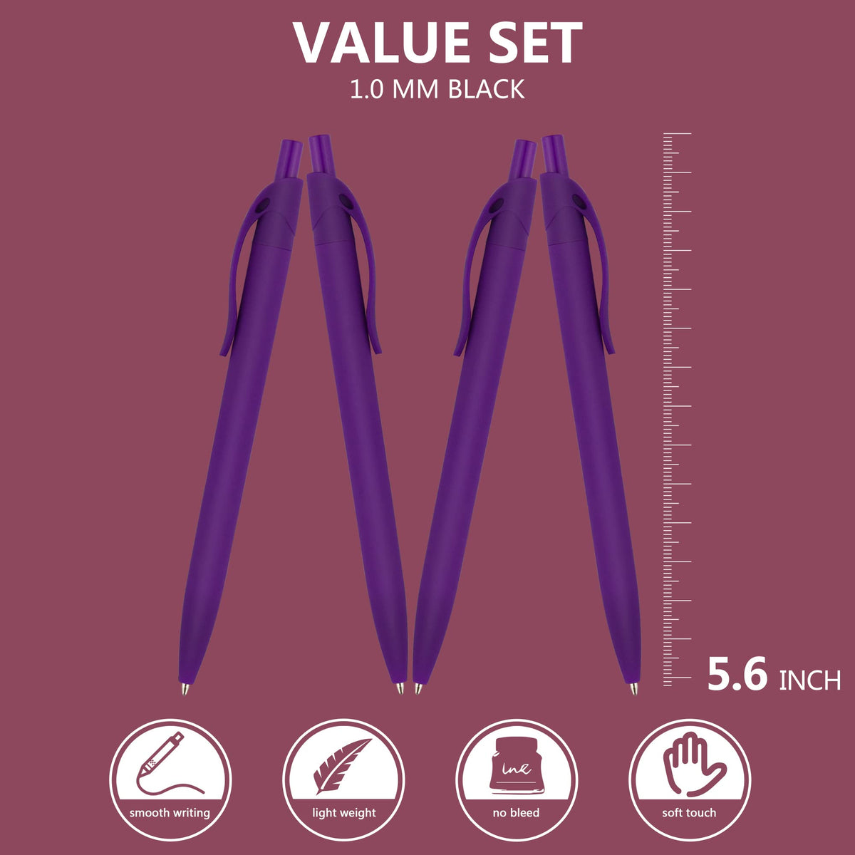 Deegtran Pens Bulk, 100 Pack No Bleed Purple Barrel Click Pens, Wholesale Retractable Ballpoint