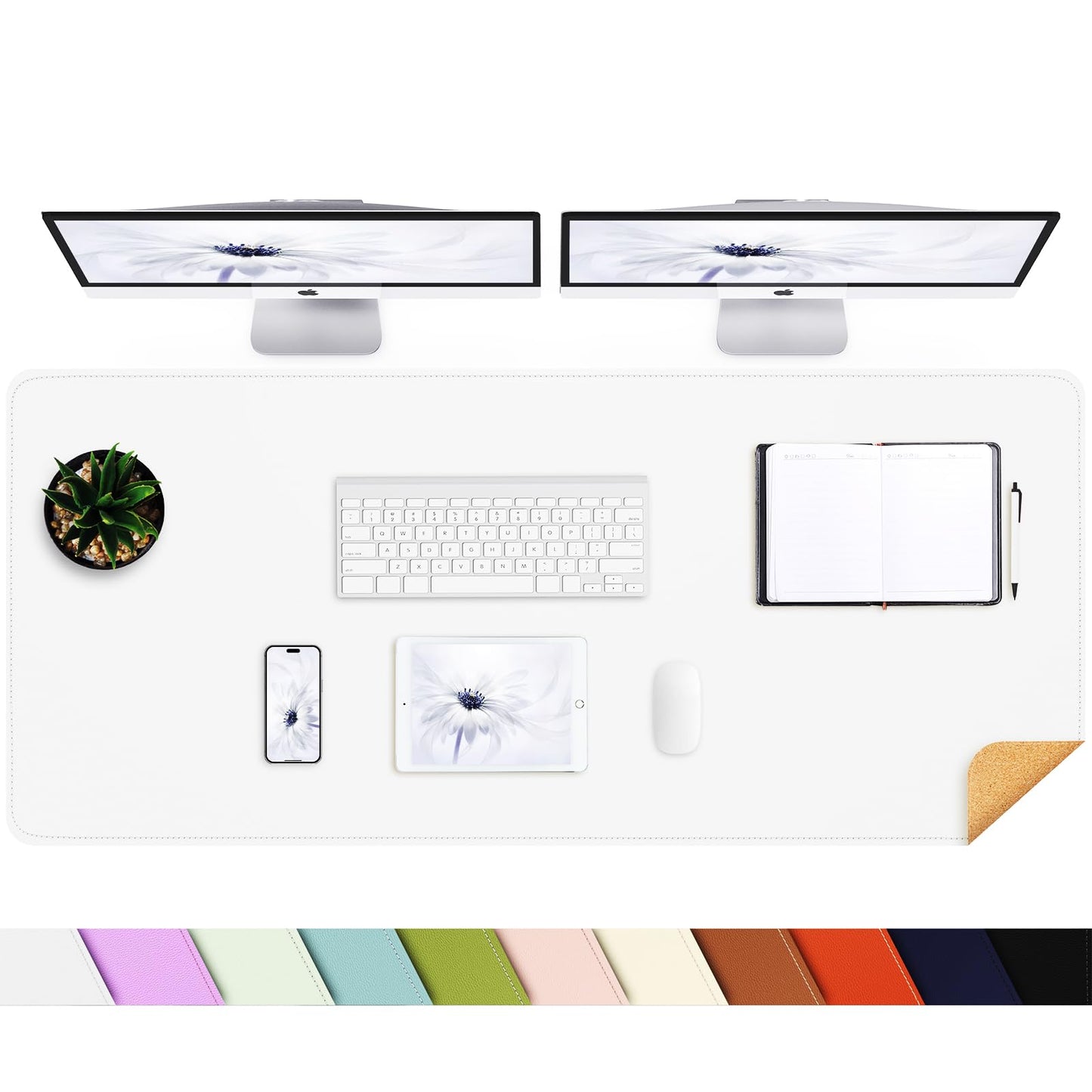 AFIING Cork Desk Mat 55" x 17", Dual-Sided Natural Cork & PU Leather Desk Pad, Non-Slip Waterproof