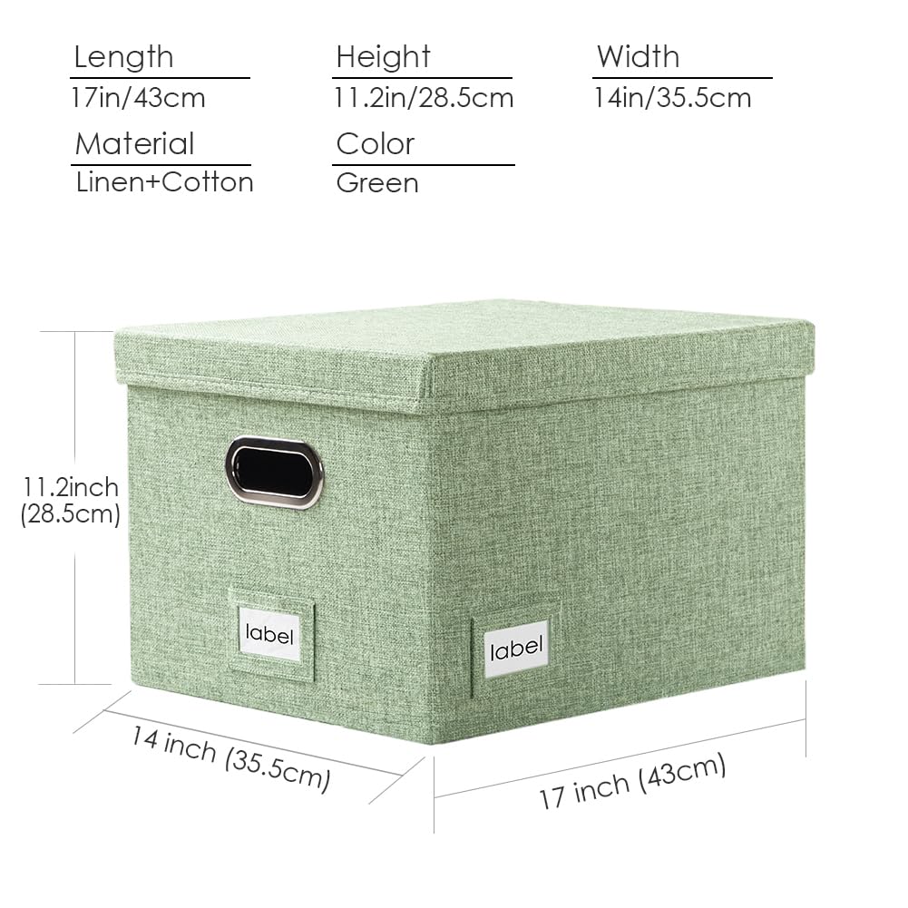 PRANDOM File Organizer Box - Set of 2 Collapsible Decorative Linen Filing Storage Hanging File