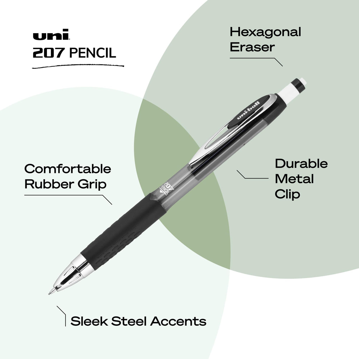 uniball 207 Mechanical Pencil Starter Kit, 0.7mm, HB #2, Assorted Barrels, 3 Pack