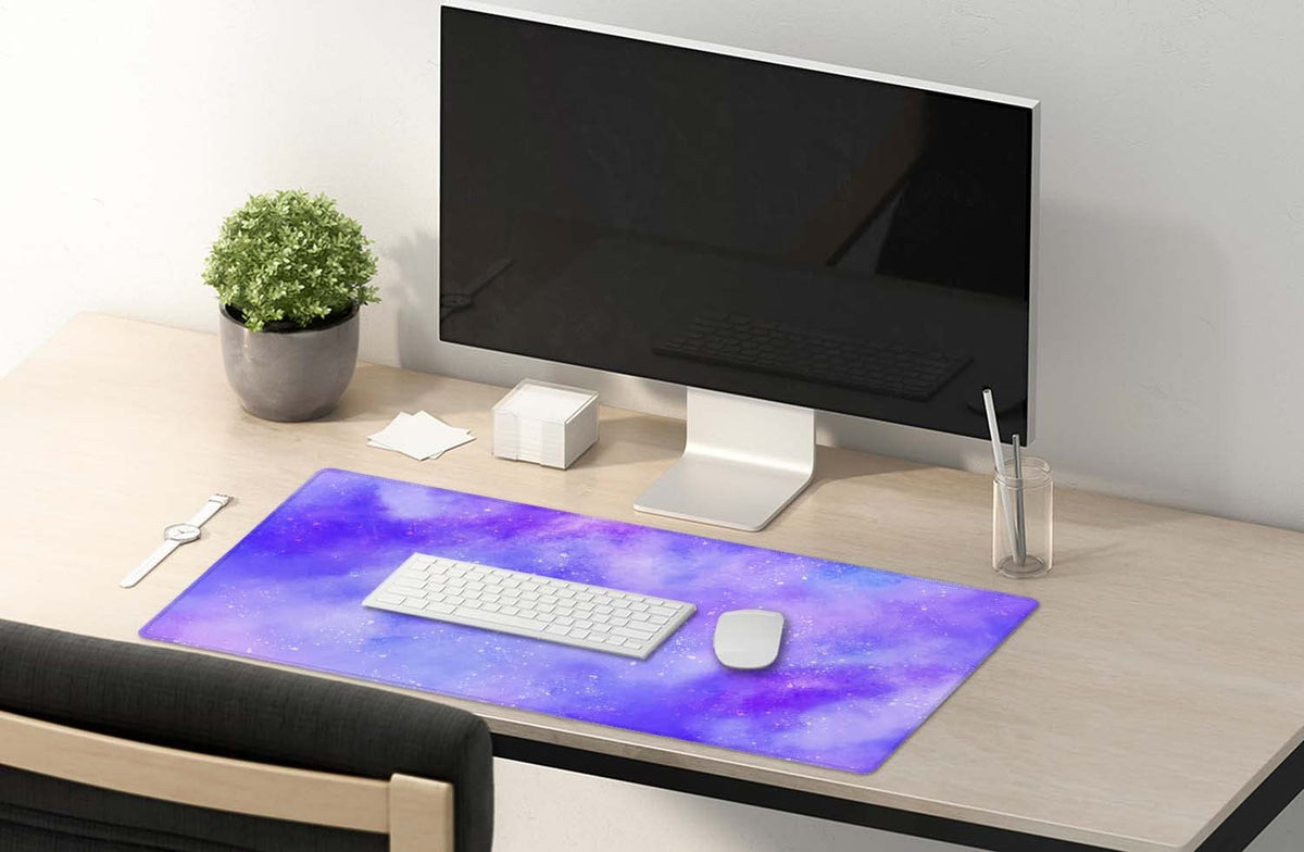 SSOIU Cute Purple Pastel Sky Desk Mat, Extra Large Desk Mat, Desk Mousepad Extended Large Non-Slip