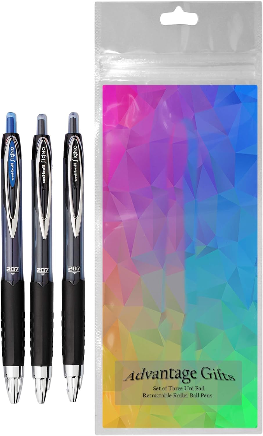 Advantage Gifts Signo 207 Roller Ball Retractable Gel Pens, Medium Point (0.7mm), Black And Blue
