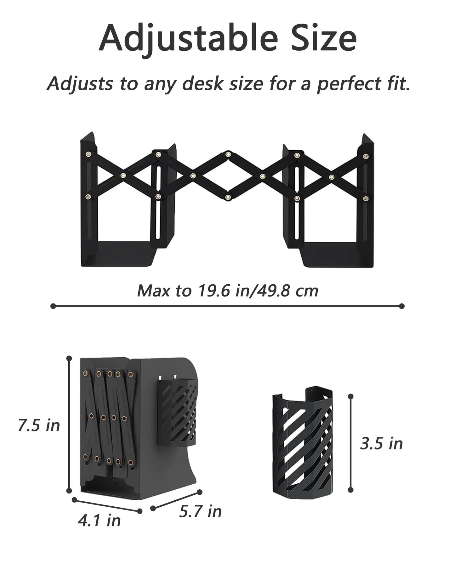 Kingsmile Book Ends, Adjustable Heavy Duty Metal Book Stoppers with Pen Holder for Desk Office