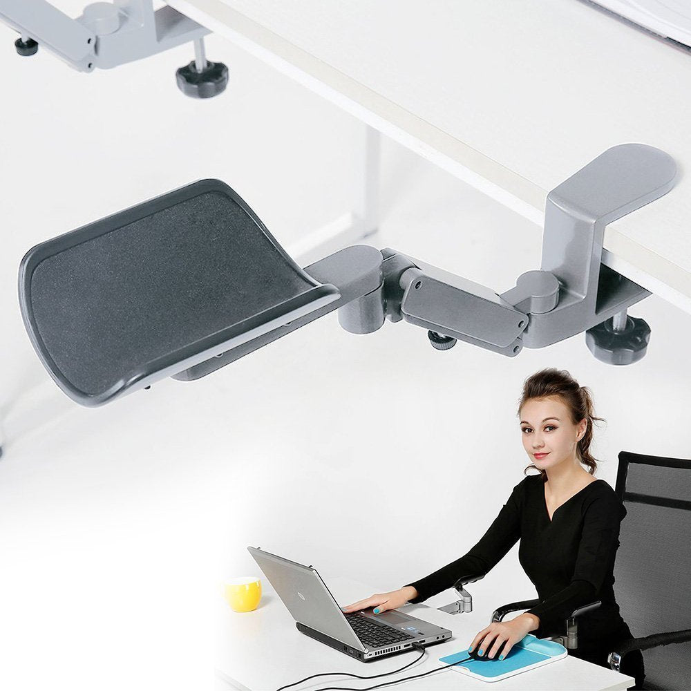 Ergonomic Arm Support for Desk Office Rotating Mouse Arm Rest Mouse Pad Clamp-On Mouse Shelf Desk