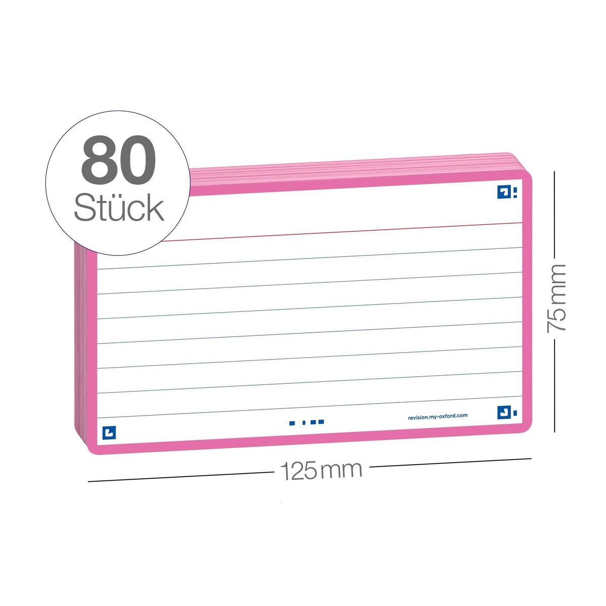 Oxford Flash 2.0 Index Cards A7, Flashcards, 75 x 125 mm, Lined, Fuchsia, 80 Sheets