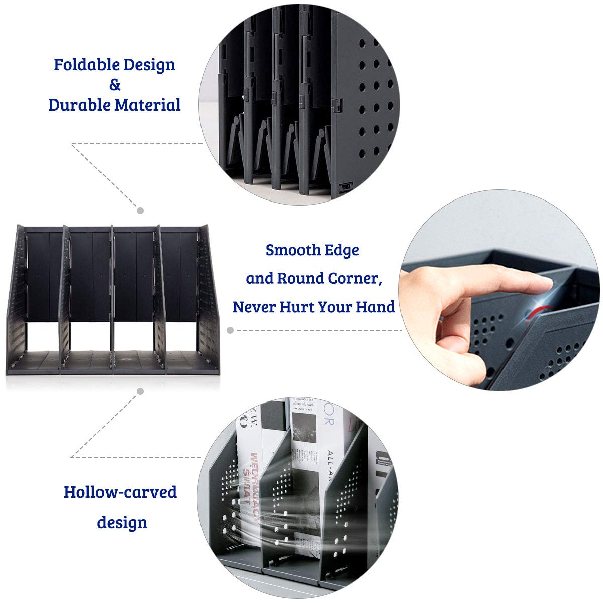 SAYEEC Collapsible Magazine Holder Plastic Desktop 4 Compartment File Rack Magazine Organizer