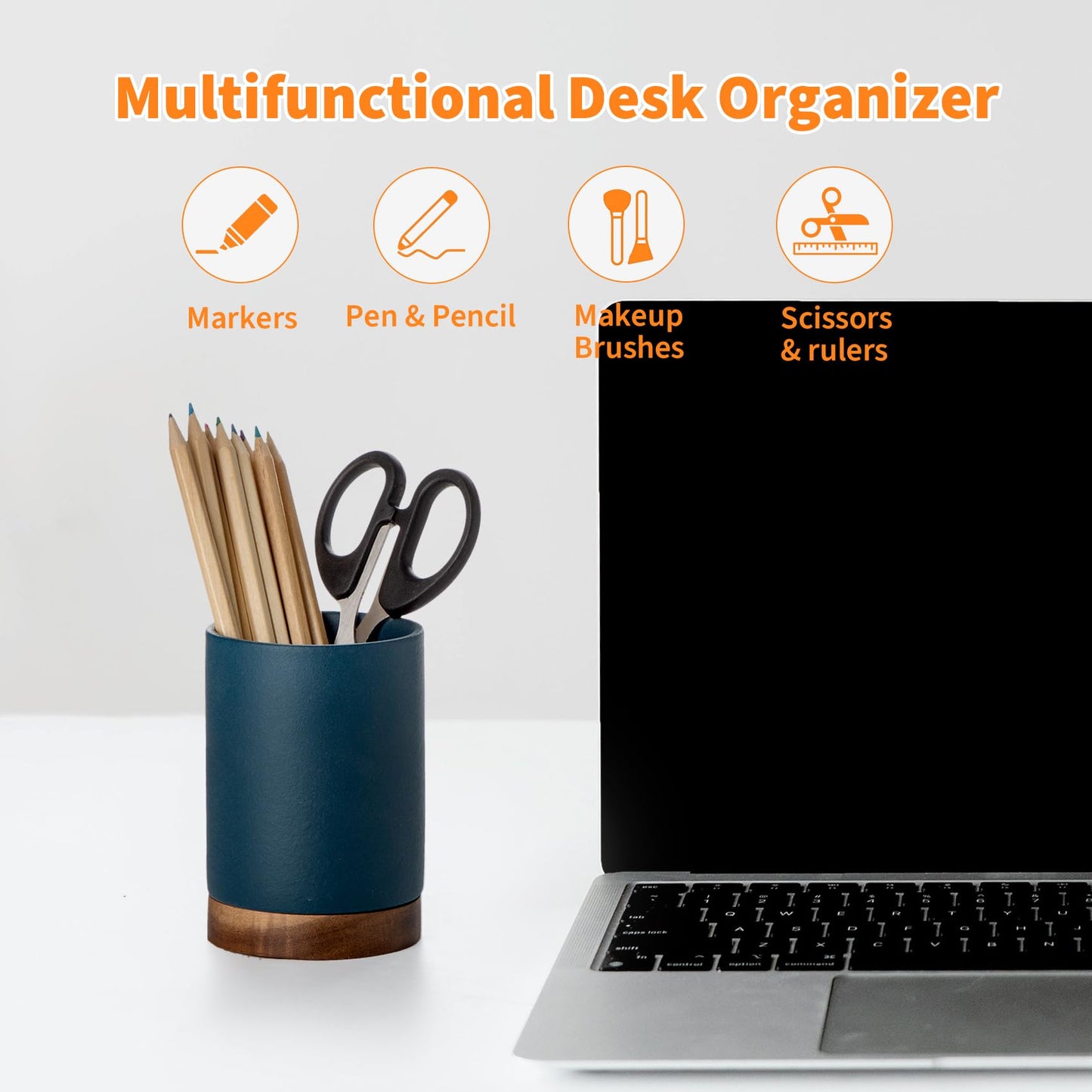 Officepal Ceramic Pen Holder for Desk, Pencil Cup, (Royal Blue, Set / 2)