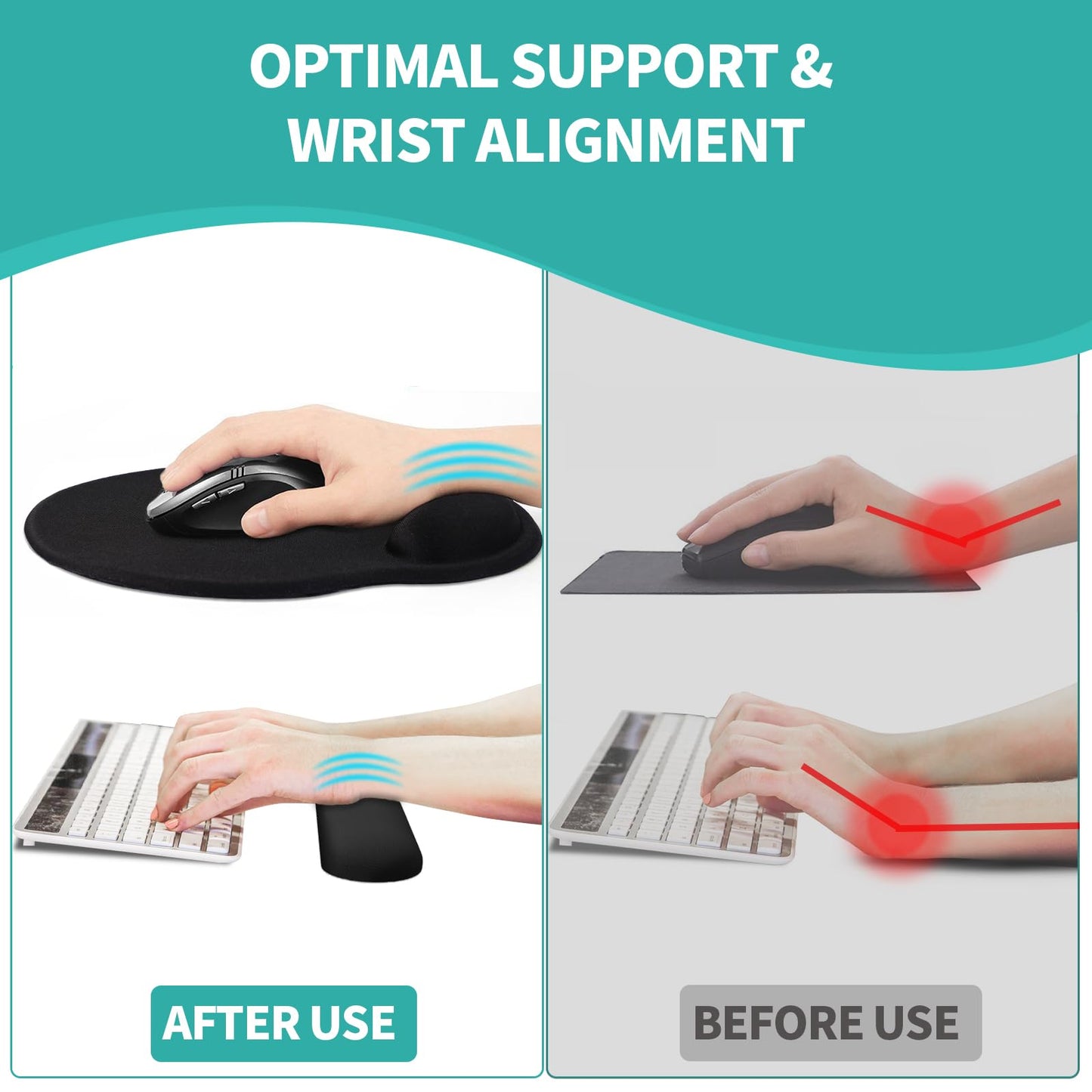 eulps Mouse Pad Wrist Support, Ergonomic Memory Foam Keyboard Wrist Pad & Gel Wrist Rest Set for