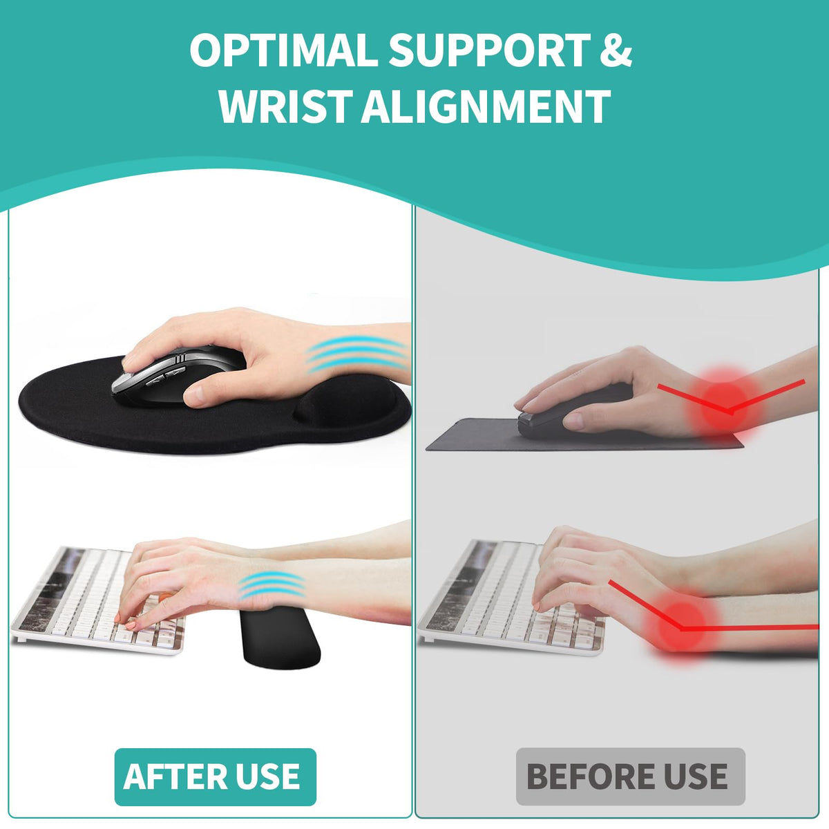 eulps Mouse Pad Wrist Support, Ergonomic Memory Foam Keyboard Wrist Pad & Gel Wrist Rest Set for