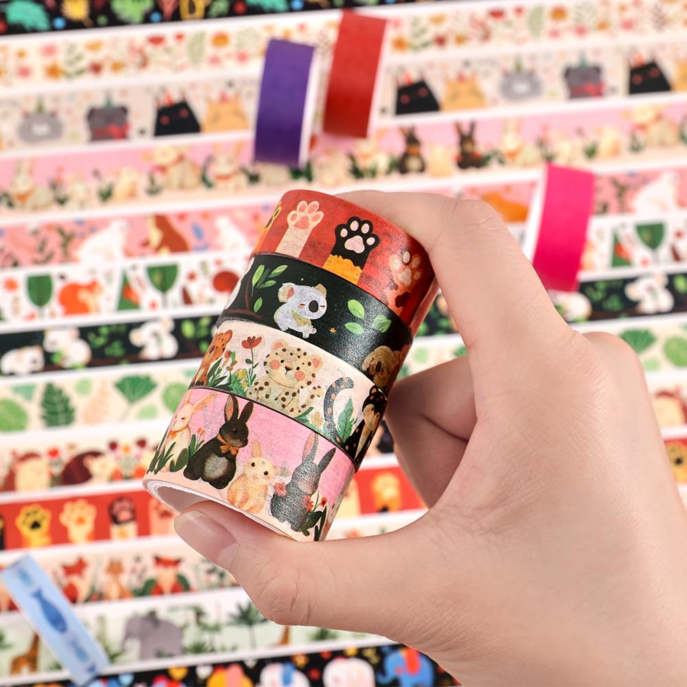 icceemee 36 Rolls Animal Theme Washi Tape Set, Colorful Cute Adorable Animals Writable Decorative