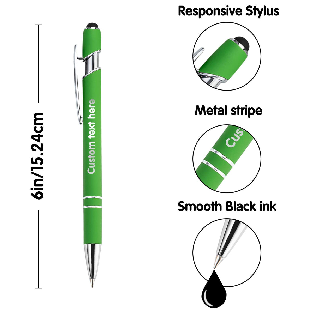 10 Pcs Personalized Pens in Bulk with Stylus Tip - Custom Print with Name 0.5 mm Soft Touch Medium