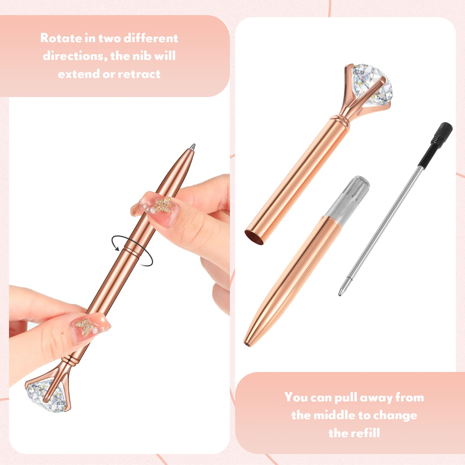 Yexiya 48 Pcs Diamond Pens Bulk Bridal Shower Gifts for Guests Rose Golden Crystal Ballpoint Bling