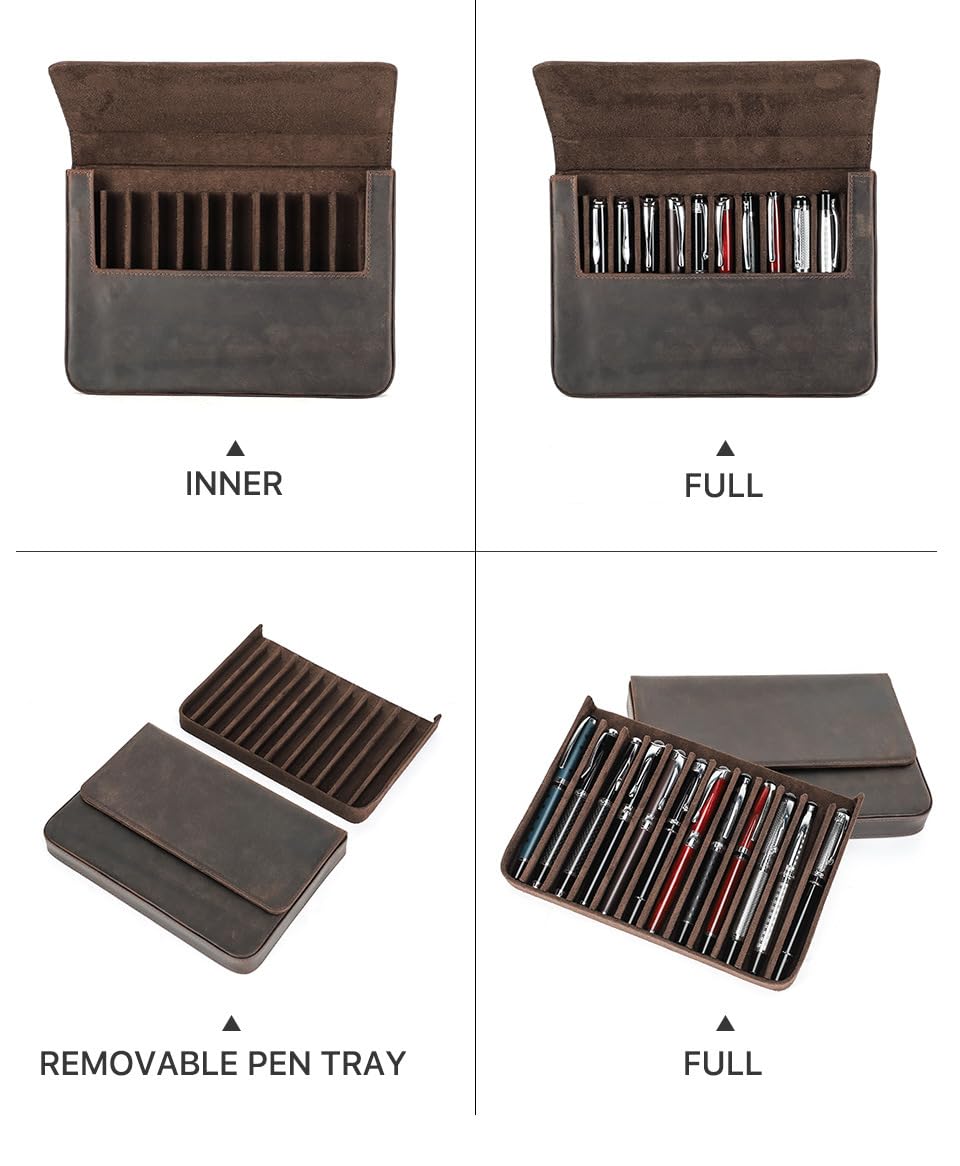 MIVLXLX 12 Slot Fountain Pen Case, Handmade Magnetic,Christmas Gift(Coffee)