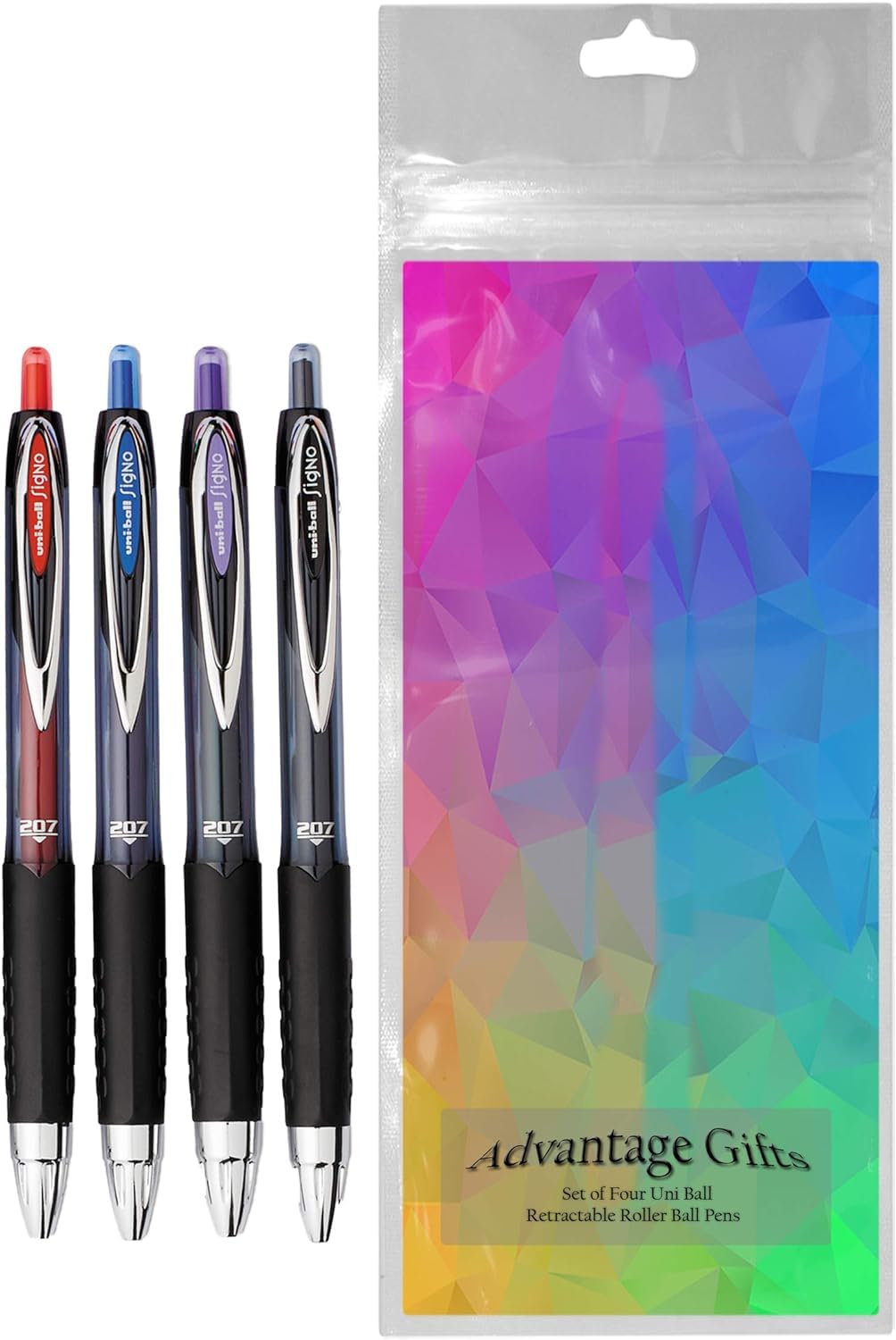 Advantage Gifts Signo 207 Roller Ball Retractable Gel Pens, Medium Point (0.7mm), Black Blue Red