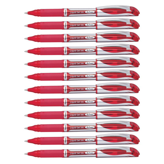 Pentel ENER-GEL Deluxe Liquid Gel Pen, Medium Line, Metal Tip, Red Ink, Box of 12 (BL57-B)
