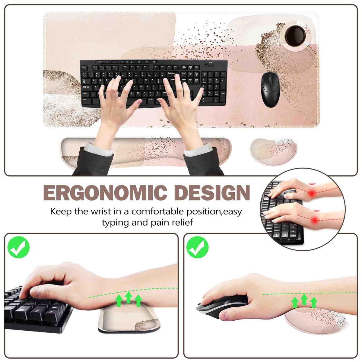 ToLuLu Extended Gaming Mouse Pad, Ergonomic Keyboard Mouse Wrist Rest Set