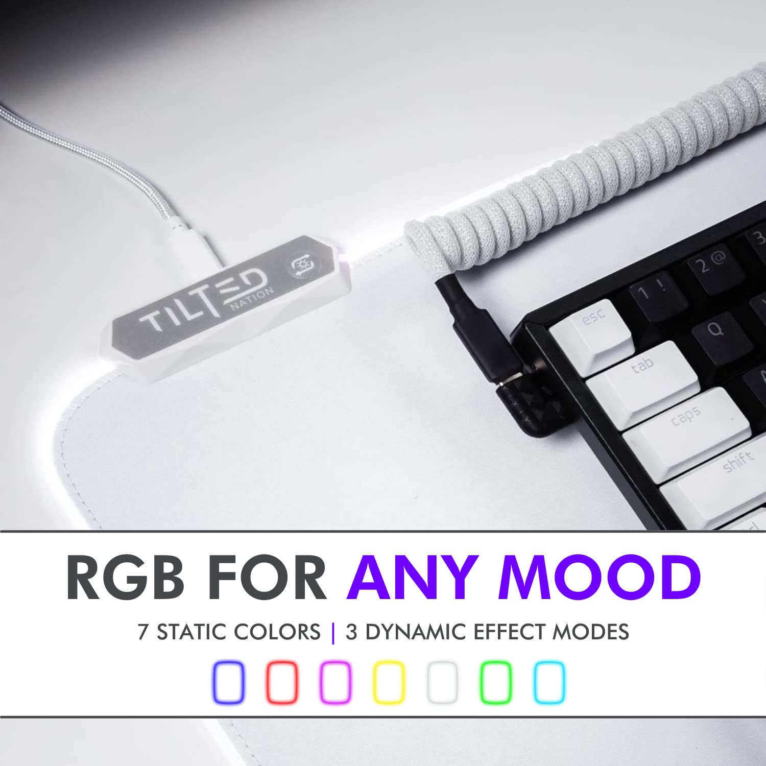 Tilted Nation Bone White Gaming Mouse Pad RGB - Large LED Mousepad - LED Desk mat with 8 Adjustable