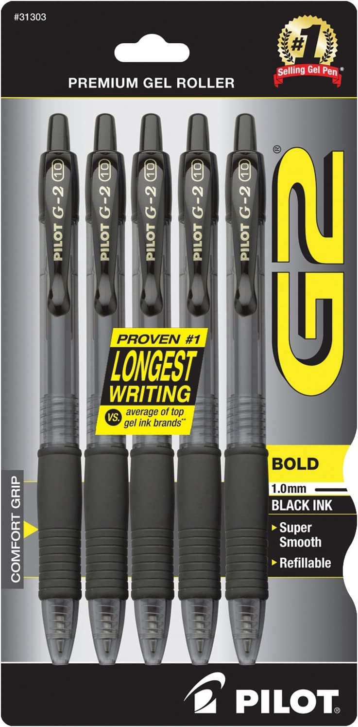 Pilot G2 Retractable Premium Gel Ink Roller Ball Pens Bold Point (Black, 10-Pack)