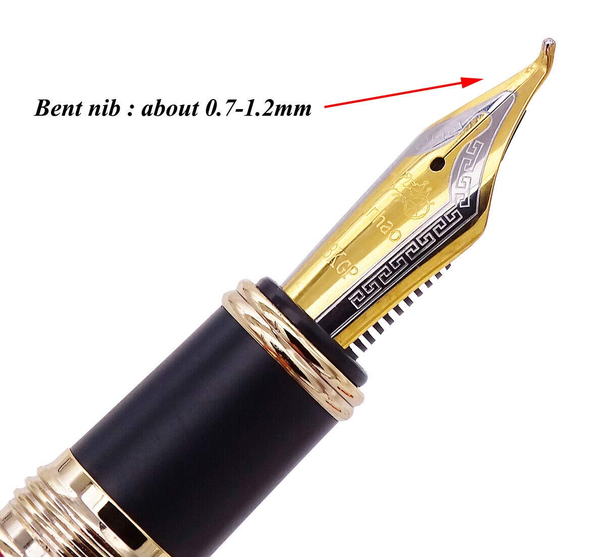 Jinhao 100 Classic Fountain Pen Bent Nib, Orange Celluloid Fude Pen Calligraphy from Fine to Broad
