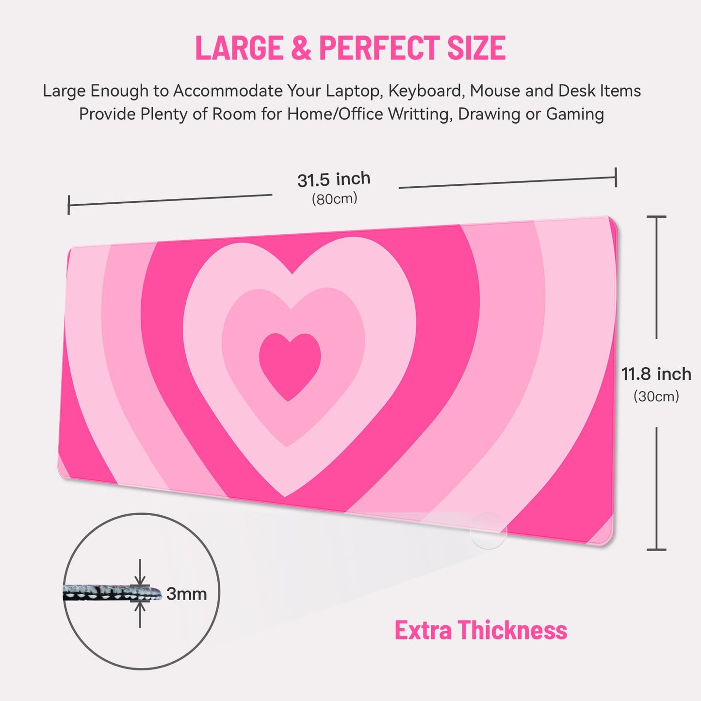 Stanoha Cute Desk Mat for Keyboard Desktop Extra Large Mouse Pad, Heart