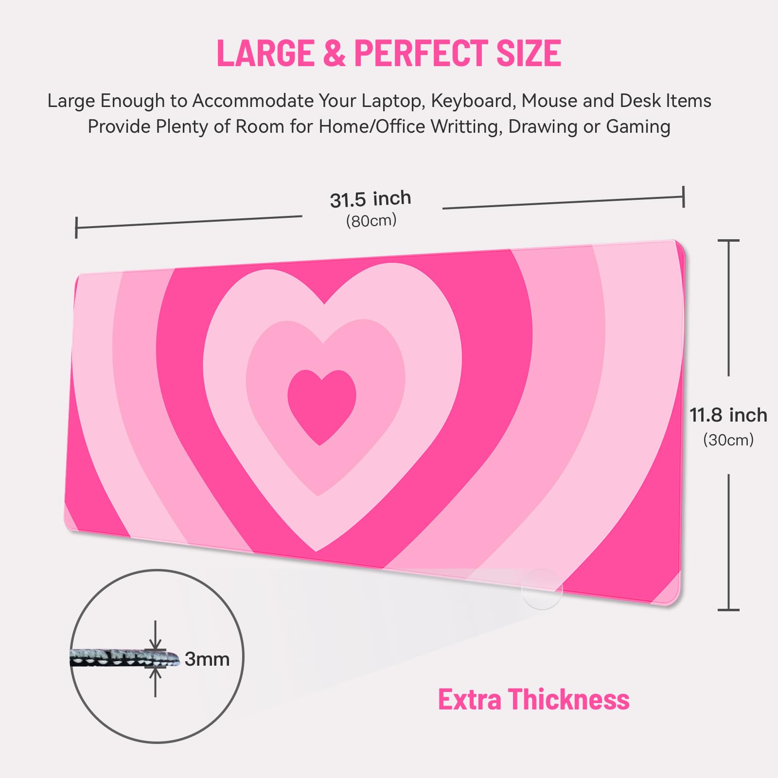 Stanoha Cute Desk Mat for Keyboard Desktop Extra Large Mouse Pad, Heart