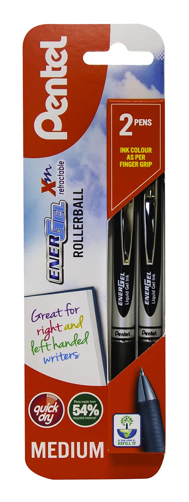 Pentel XBL77/2-A EnerGel Xm Retractable Gel Pen - Black (Pack of 2)