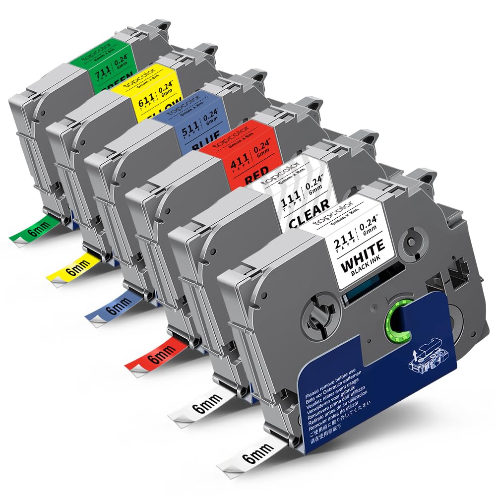 6-Pack Compatible for Brother Tze Tz Tape 6mm 0.23" Laminated Multi-Color