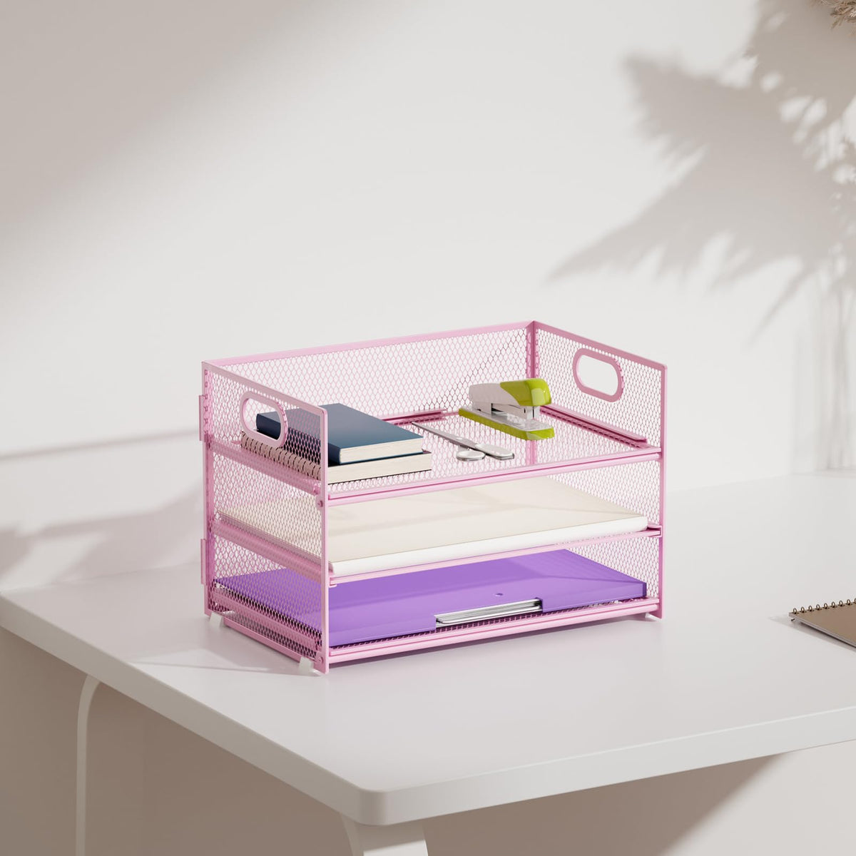 Marbrasse 3 Tier Paper Organizer Letter Tray, Mesh File Organizer with Handle, Paper Sorter Desk