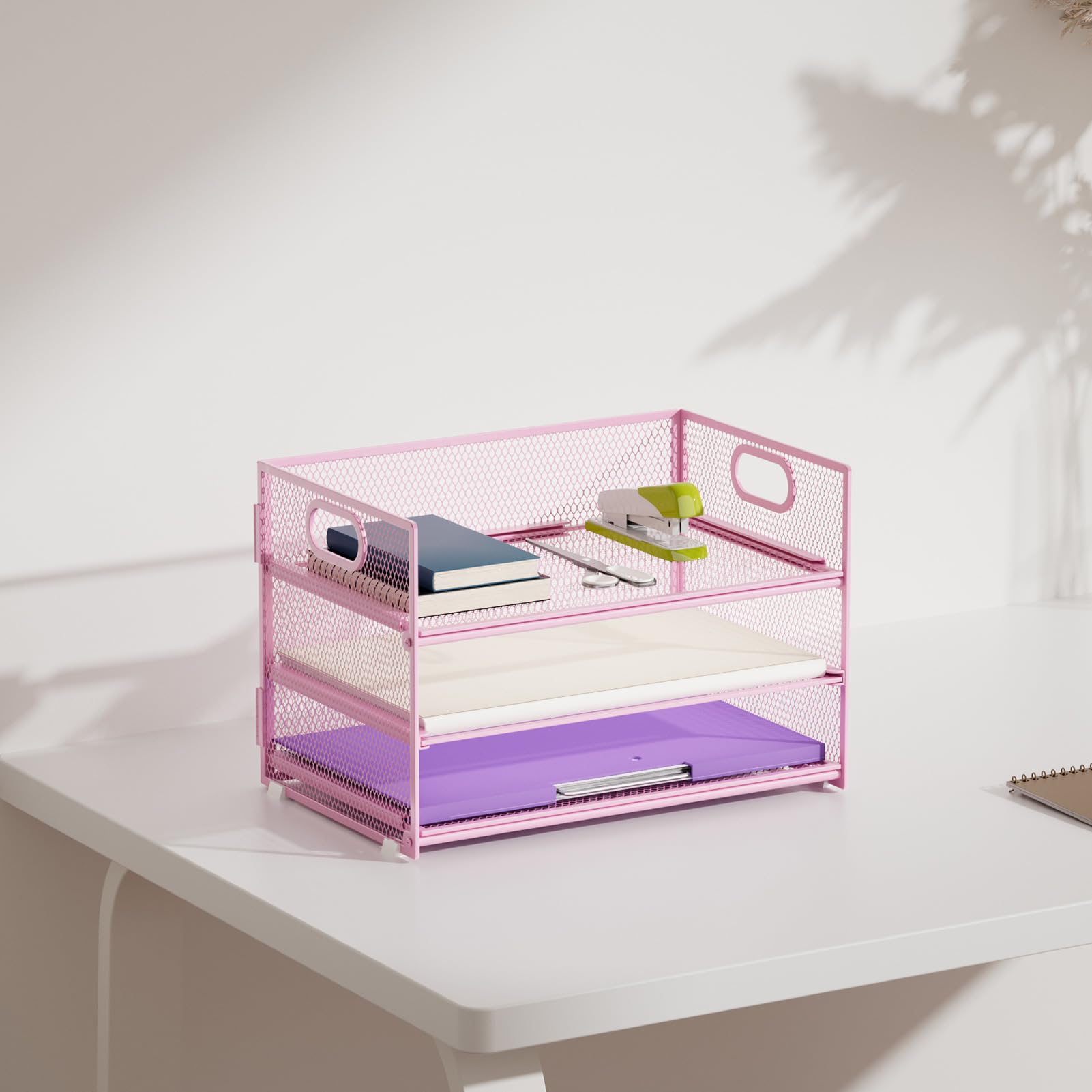 Marbrasse 3 Tier Paper Organizer Letter Tray, Mesh File Organizer with Handle, Paper Sorter Desk