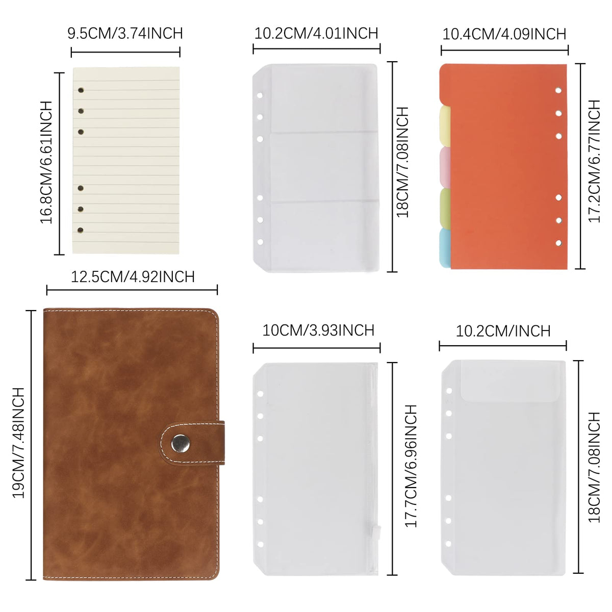 FYY A6 Binder Refillable Planner Notebook 6 Ring, Brown